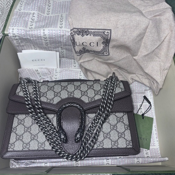 Gucci Handbags - Gucci GG Supreme Dionysus Shoulder Bag - Beige/Brown with Silver Chain